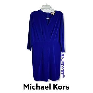 NWT Michael Kors 3/4 Sleeve Pleated Blue Dress